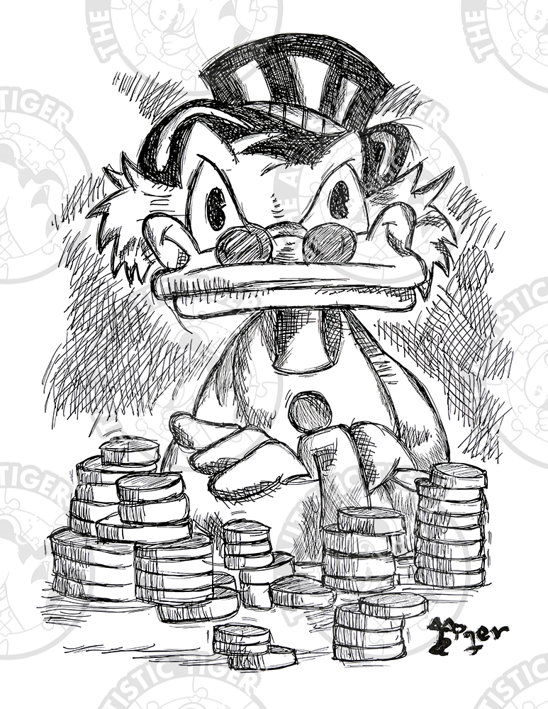 Art Print - P37 Scrooge McDuck with Coin Stacks B/W - Disney Fab 5