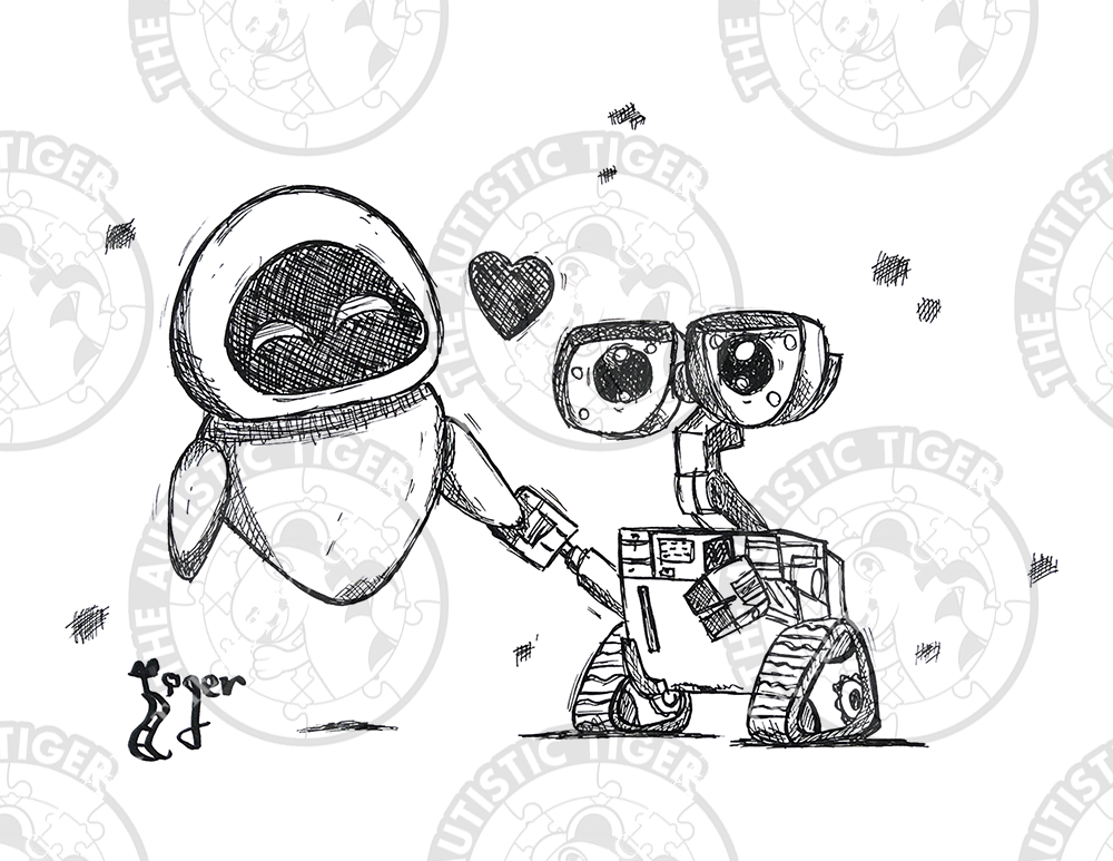 Art Print - P38 Wall-E and Eve B/W - Disney