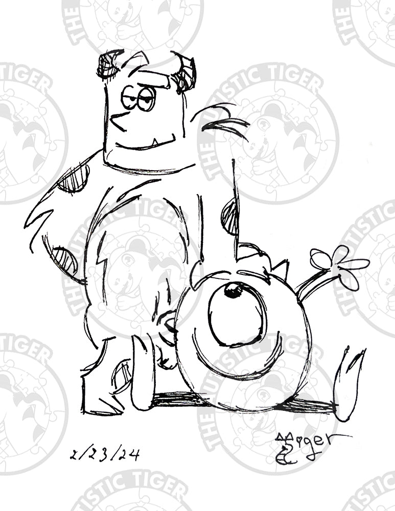 Art Print - P39 Sulley and Mike B/W - Monsters Inc