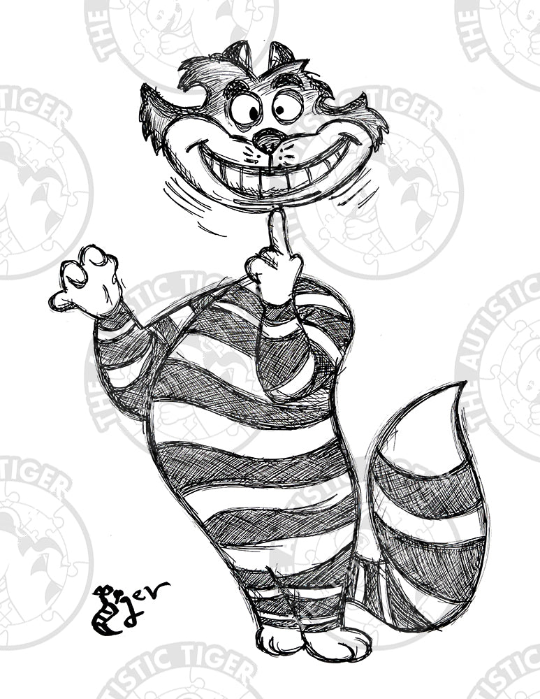 Art Print - P41 Cheshire Cat B/W - Alice in Wonderland