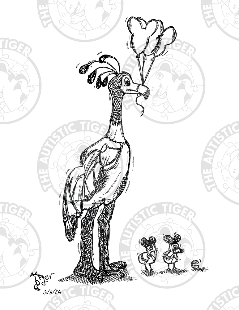 Art Print - P44 Kevin with Balloons B/W - Up