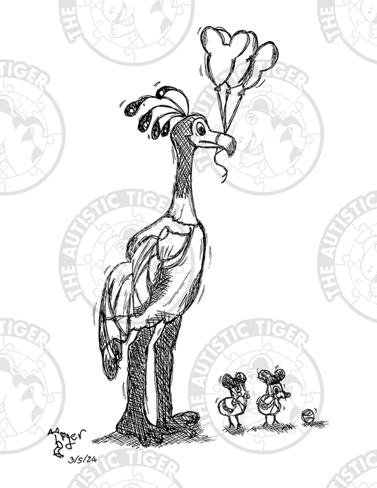 Art Print - P44 Kevin with Balloons B/W - Up