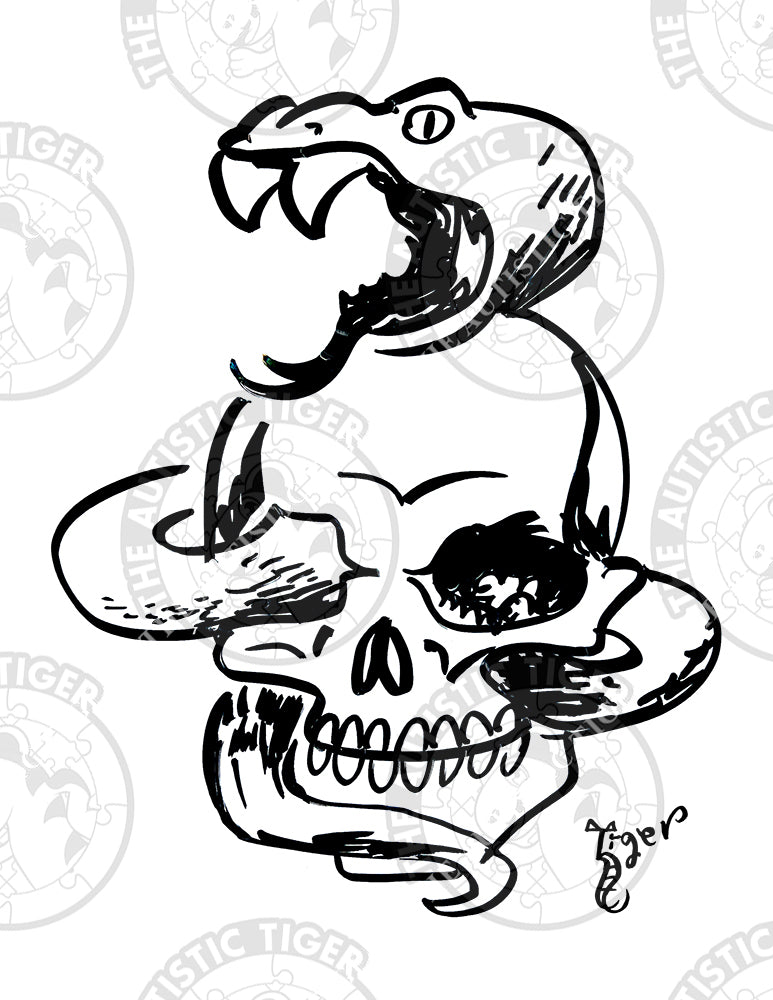 Art Print - P50 Snake Skull B/W