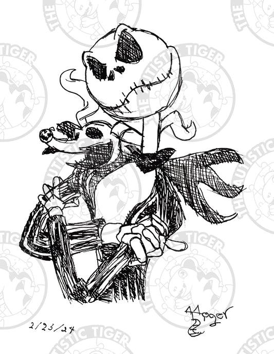 Art Print - P51 Jack Skellington B/W - Nightmare Before Christmas