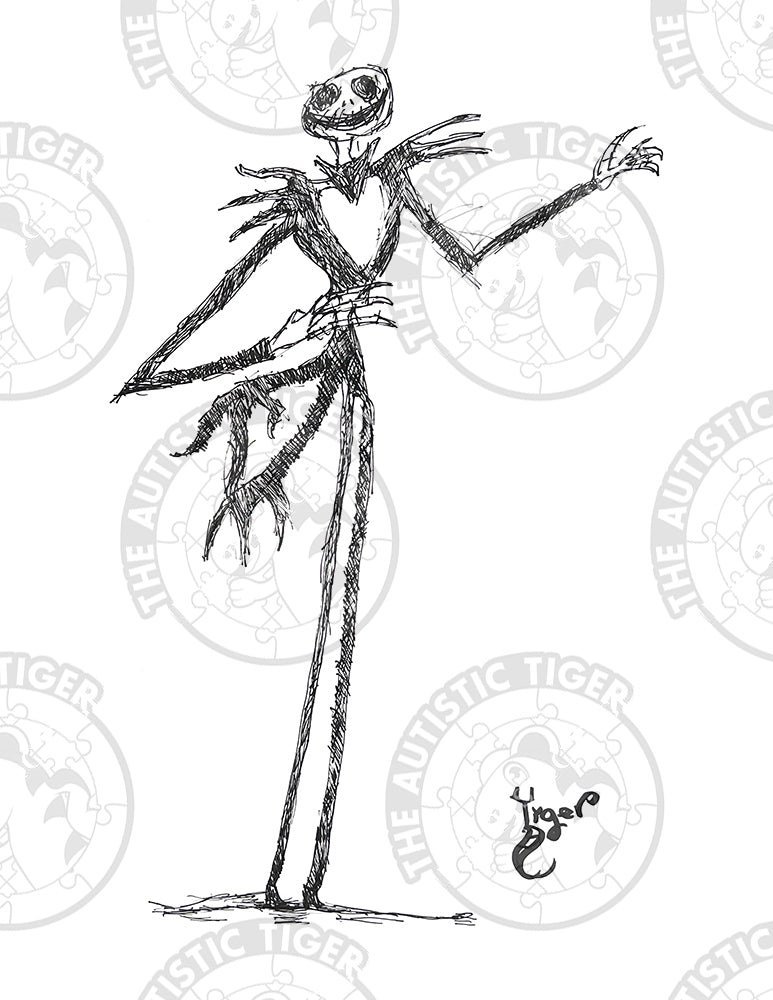 Art Print - P54 Jack Skellington Standing B/W - Nightmare Before Christmas