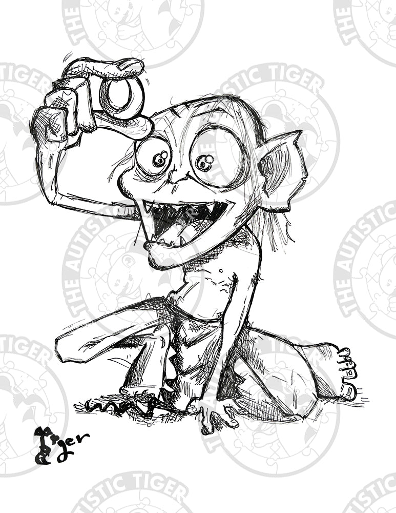 Art Print - P60 Gollum B/W - Lord of the Rings