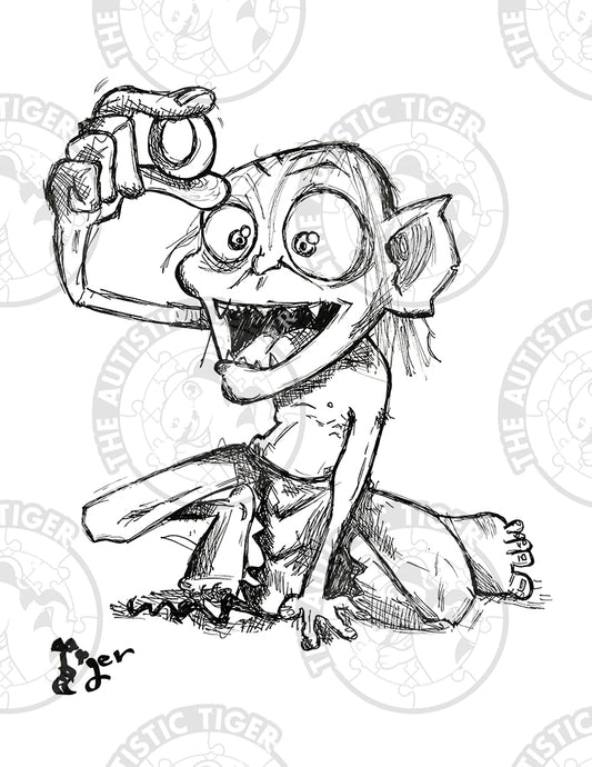 Art Print - P60 Gollum B/W - Lord of the Rings