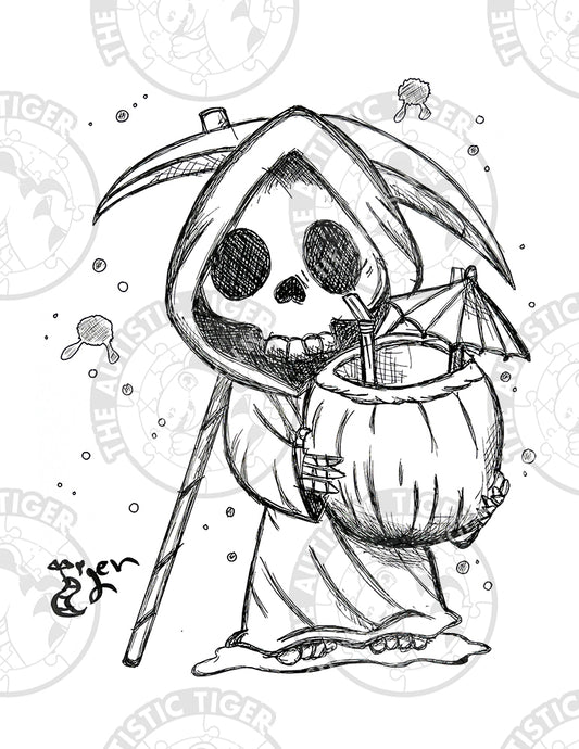 Art Print - P62 Grim Reaper with Skull B/W