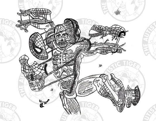 Art Print - P77 Spiderman Dissected B/W - Marvel