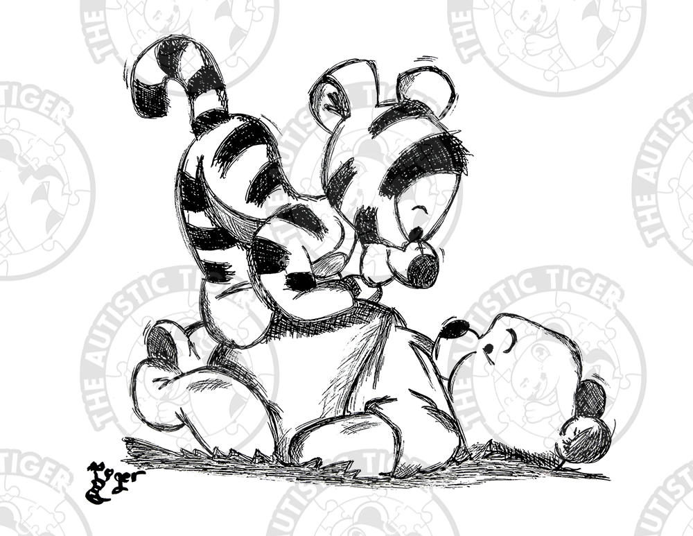 Art Print - P82 Baby Tigger Tackle B/W - Winnie the Pooh DIsney