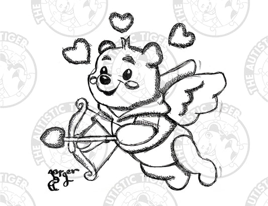 Art Print - P83 Pooh Valentine's B/W - Winnie the Pooh DIsney