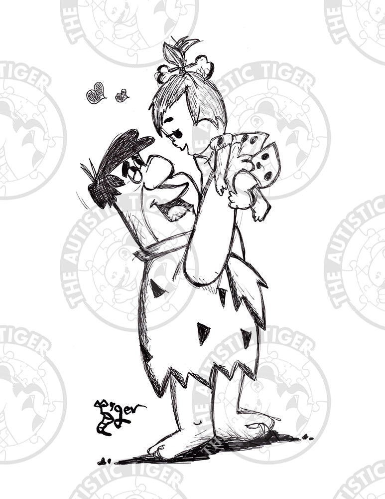 Art Print - P9 Fred Flintstone w/ Pebbles B/W