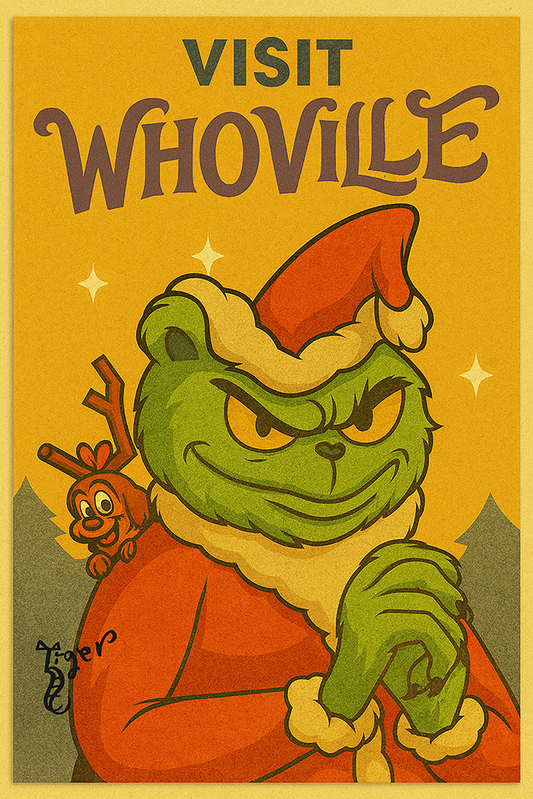 Art Print - PC29 Visit Whoville - TAT Grinch Rocket - TAT Postcard