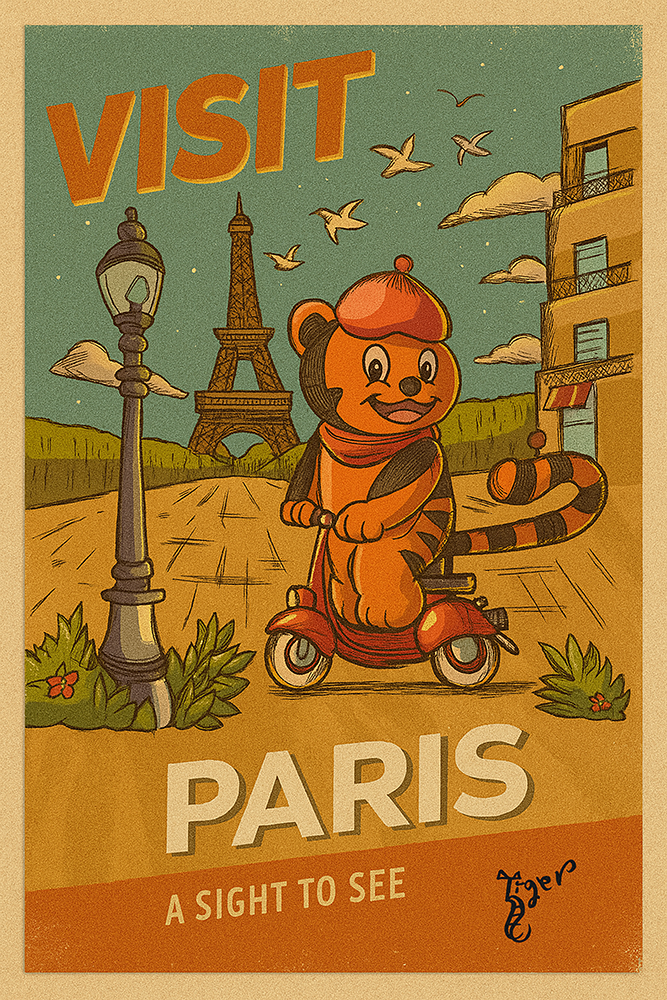 Art Print - PC7 Visit Paris - TAT Postcard