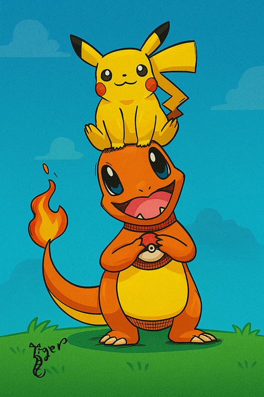 Art Print - PK10 Charmander and Pikachu Color - Pokemon