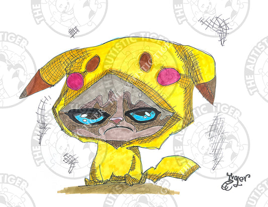 Art Print - PK10 Grumpy Cat in Pikachu Costume - Pokemon