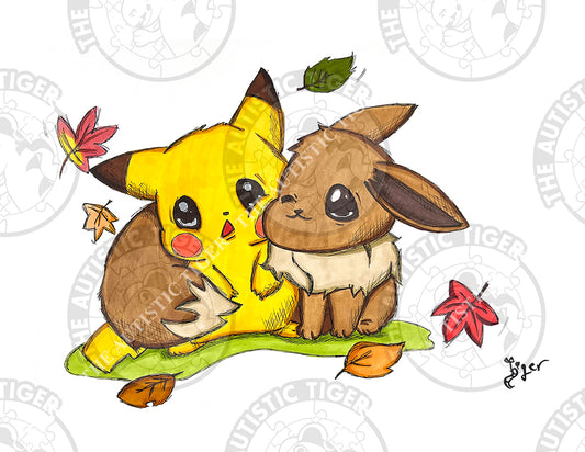 Art Print - PK11 Pikachu and Eevee - Pokemon