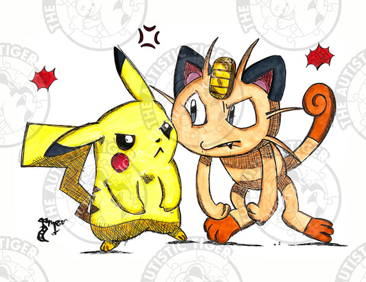 Art Print - PK13 - Pikachu and Meowth - Pokemon