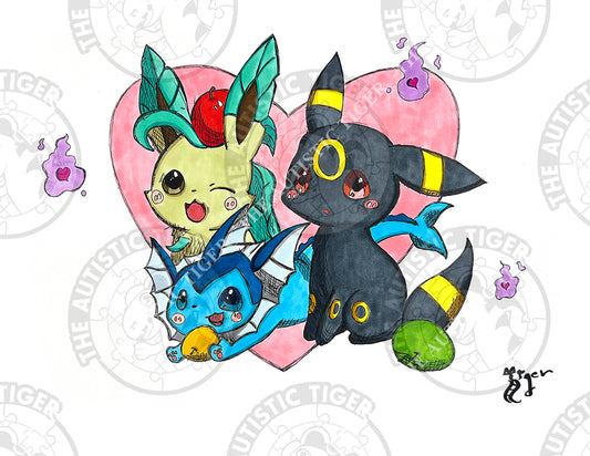 Art Print - PK14 Leafeon, Umbreon and Vaporeon - Pokemon