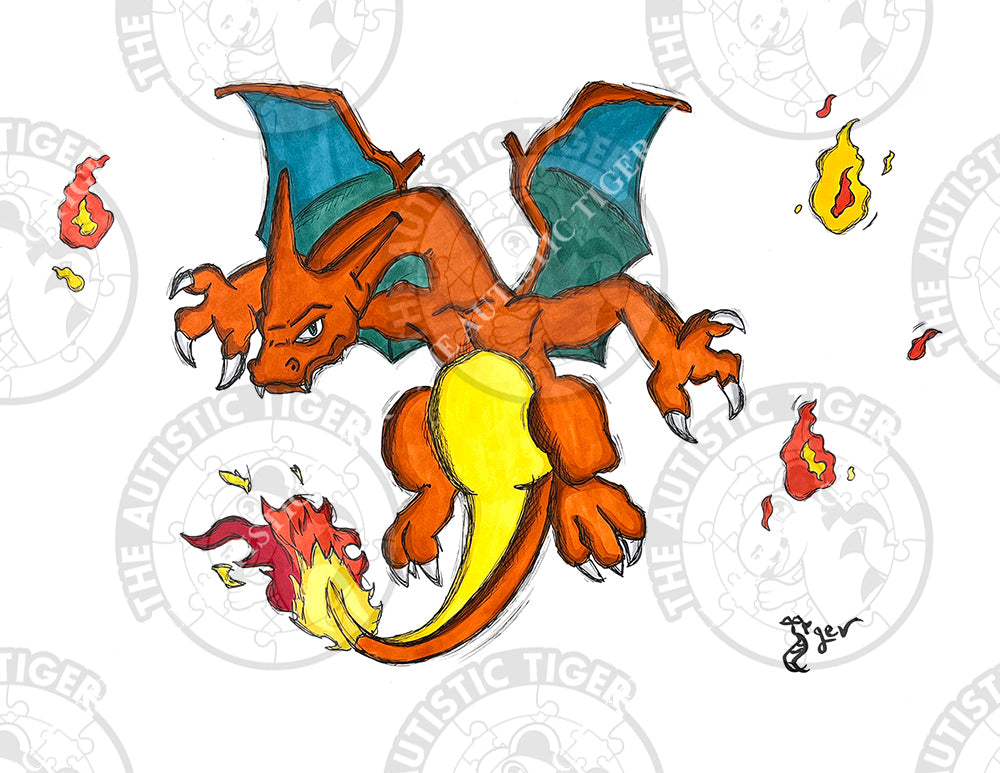 Art Print - PK4 Flaming Charizard - Pokemon