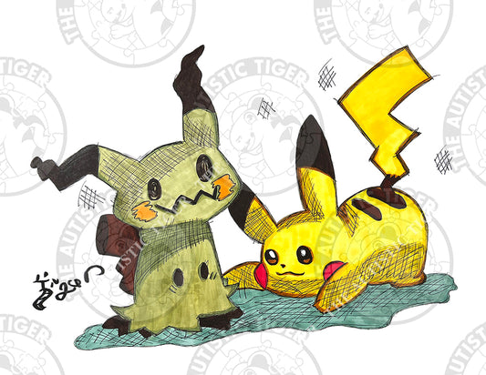 Art Print - PK7 Pikachu and Mimikyu - Pokemon