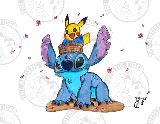 Art Print - S16 Pikachu on Stitch - Lilo and Stitch