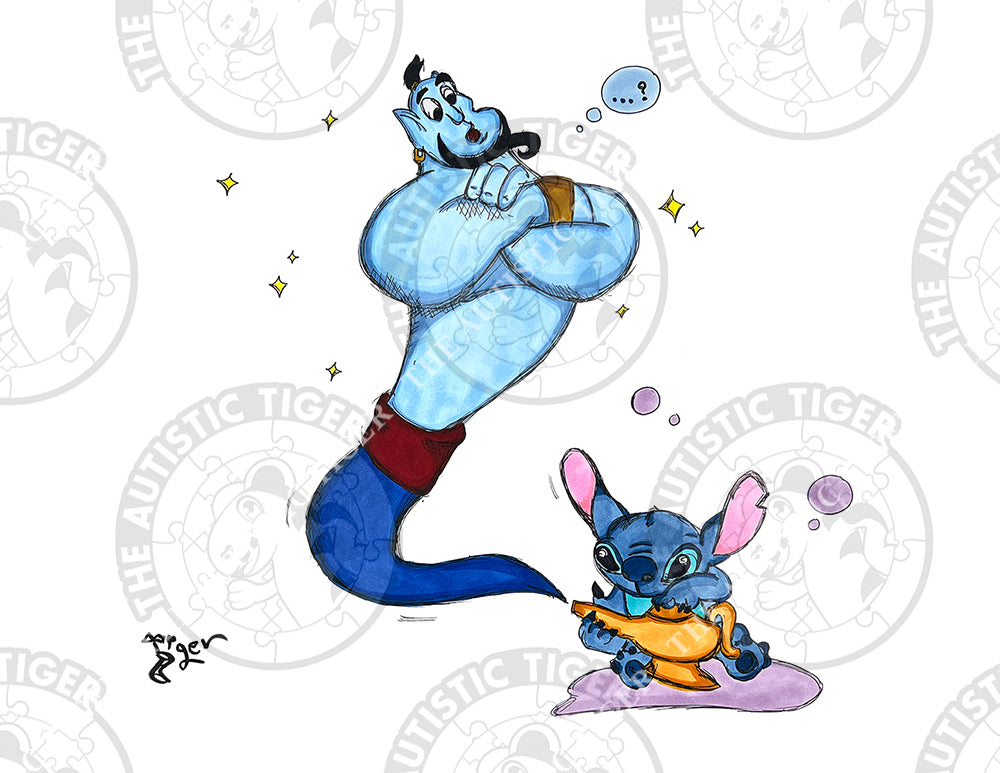 Art Print - S18 Stitch and Genie - Lilo and Stitch