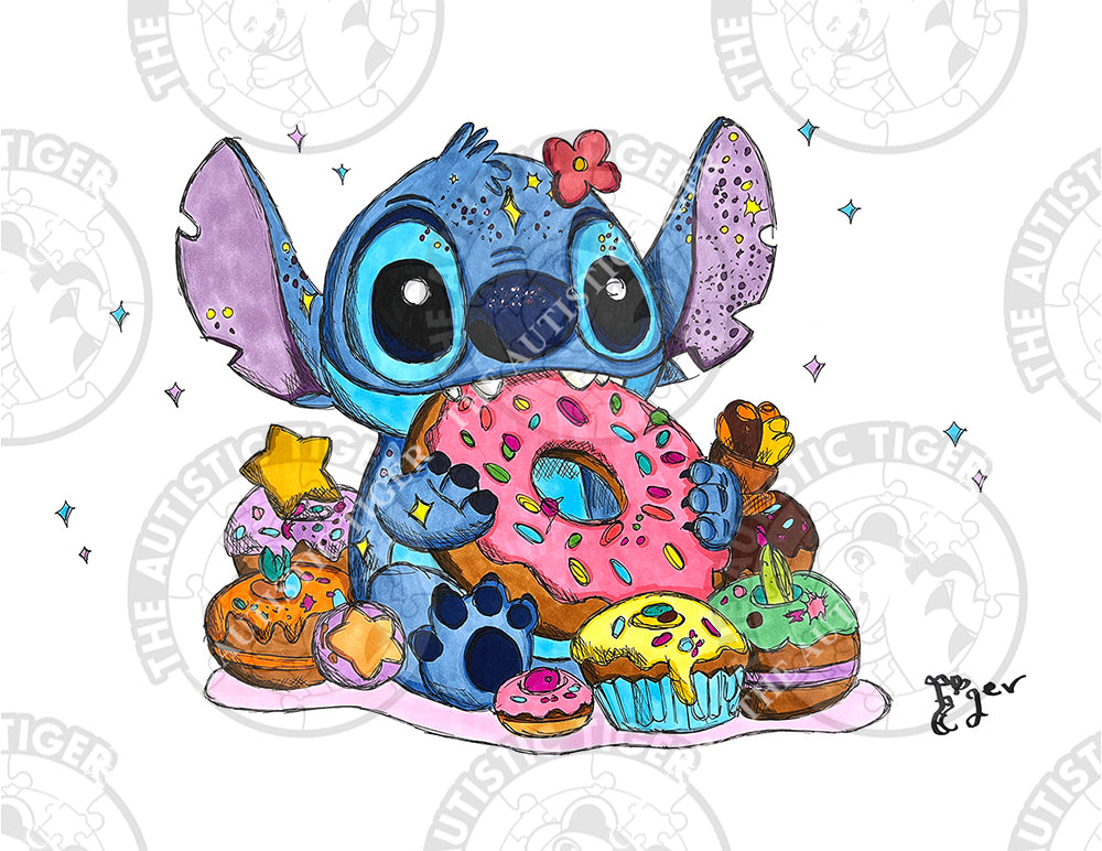 Art Print - S22 Stitch and Donut - Lilo and Stitch