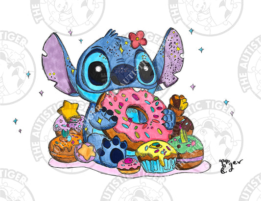 Art Print - S22 Stitch and Donut - Lilo and Stitch