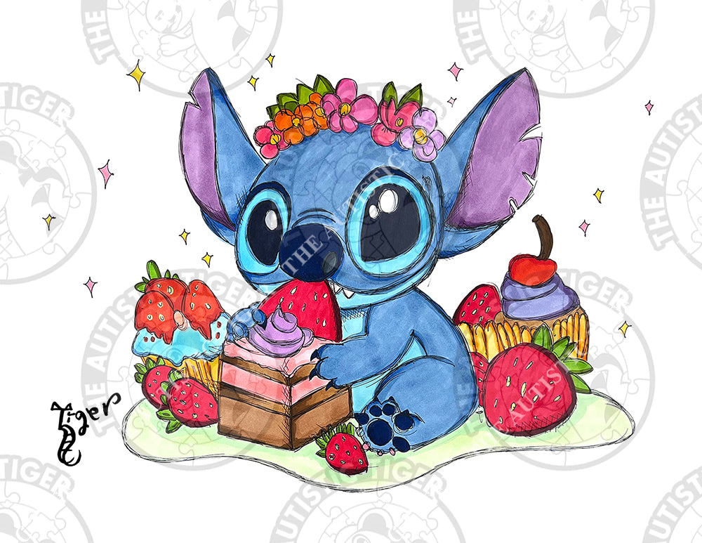 Art Print - S23 Stitch and Strawberry Cheesecake - Lilo and Stitch