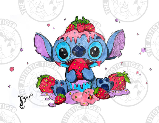 Art Print - S24 Stitch and Strawberry - Lilo and Stitch