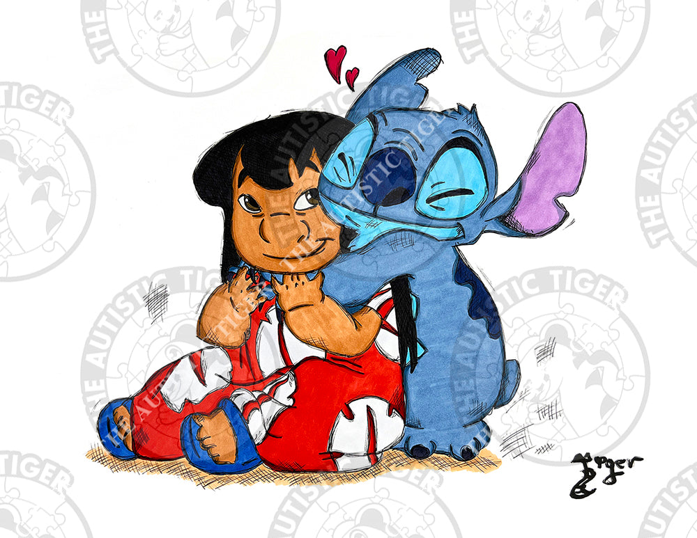 Art Print - S7 Stitch Hugs Lilo - Lilo and Stitch