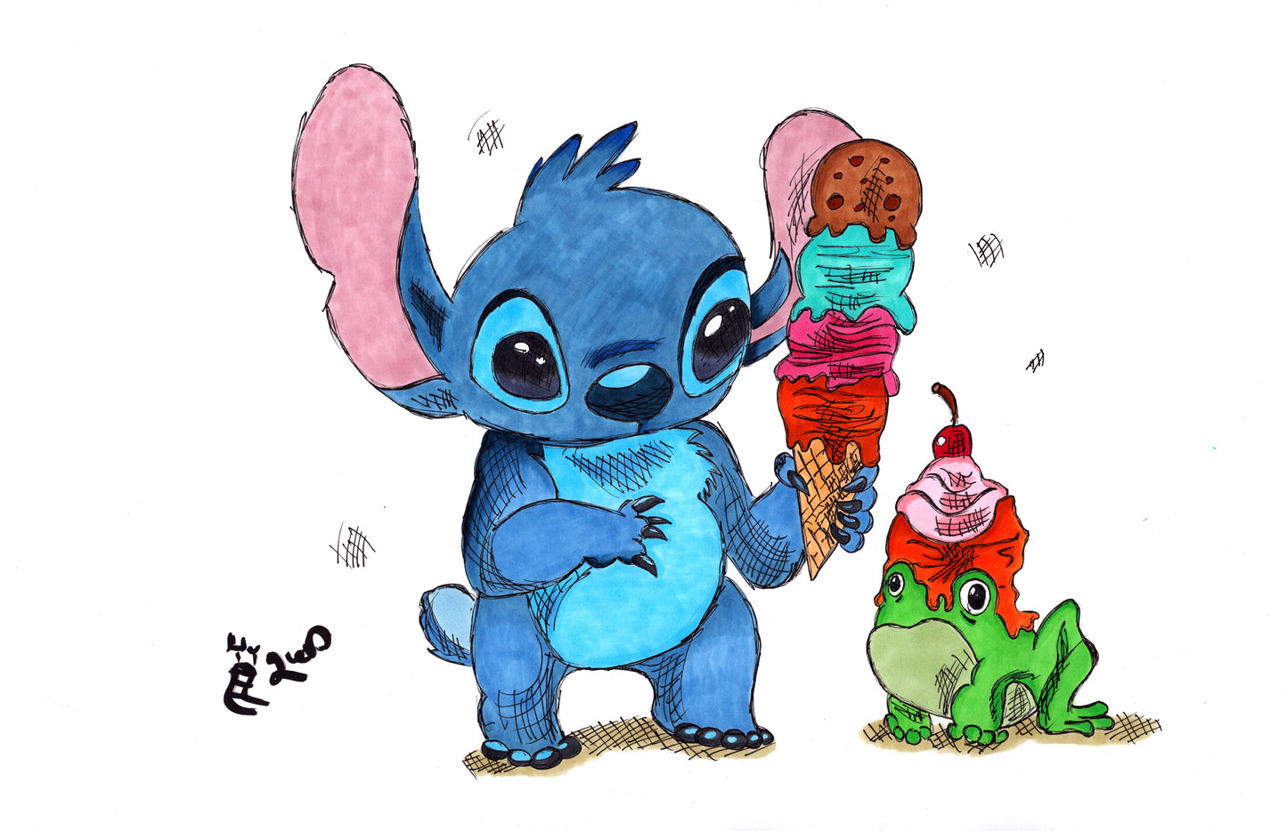 Ice Cream Stitch 11x17 Character Drawing