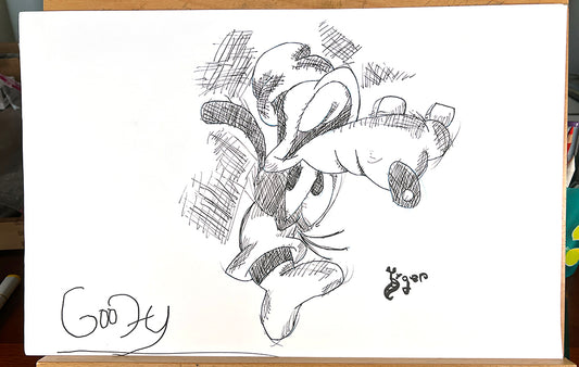 Upside Down Goofy BW- SIGNED - 11x17 Character Drawing