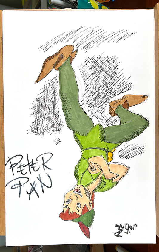 Upside Down Peter Pan - SIGNED - 11x17 Character Drawing