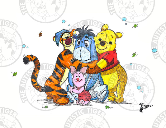 Art Print - W12 Winter Hugs - Winnie the Pooh DIsney