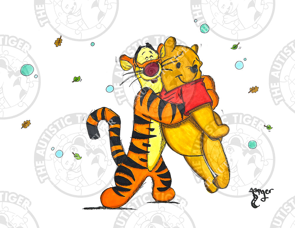 Art Print - W1 Tigger Hugs Pooh - Winnie the Pooh DIsney