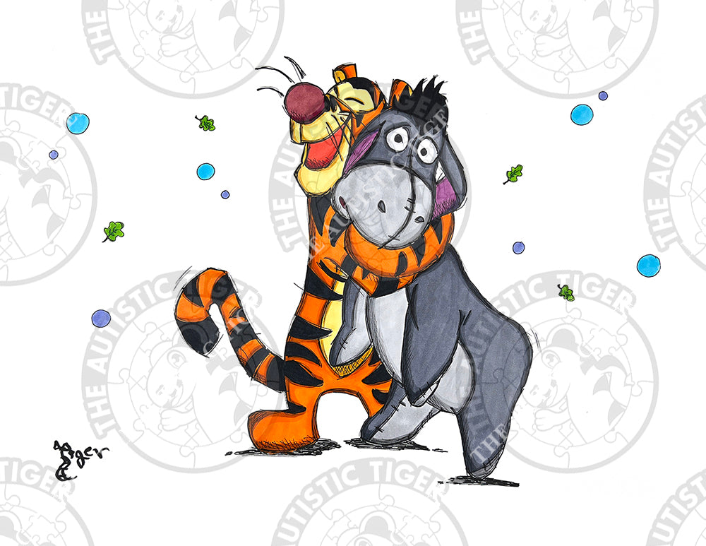 Art Print - W4 Tigger Hugs Eeyore - Winnie the Pooh DIsney