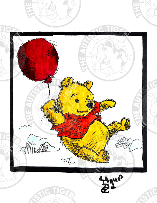 Art Print - W5 Pooh with Balloon - Winnie the Pooh DIsney