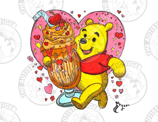 Art Print - W9 Pooh with Milkshake - Winnie the Pooh DIsney