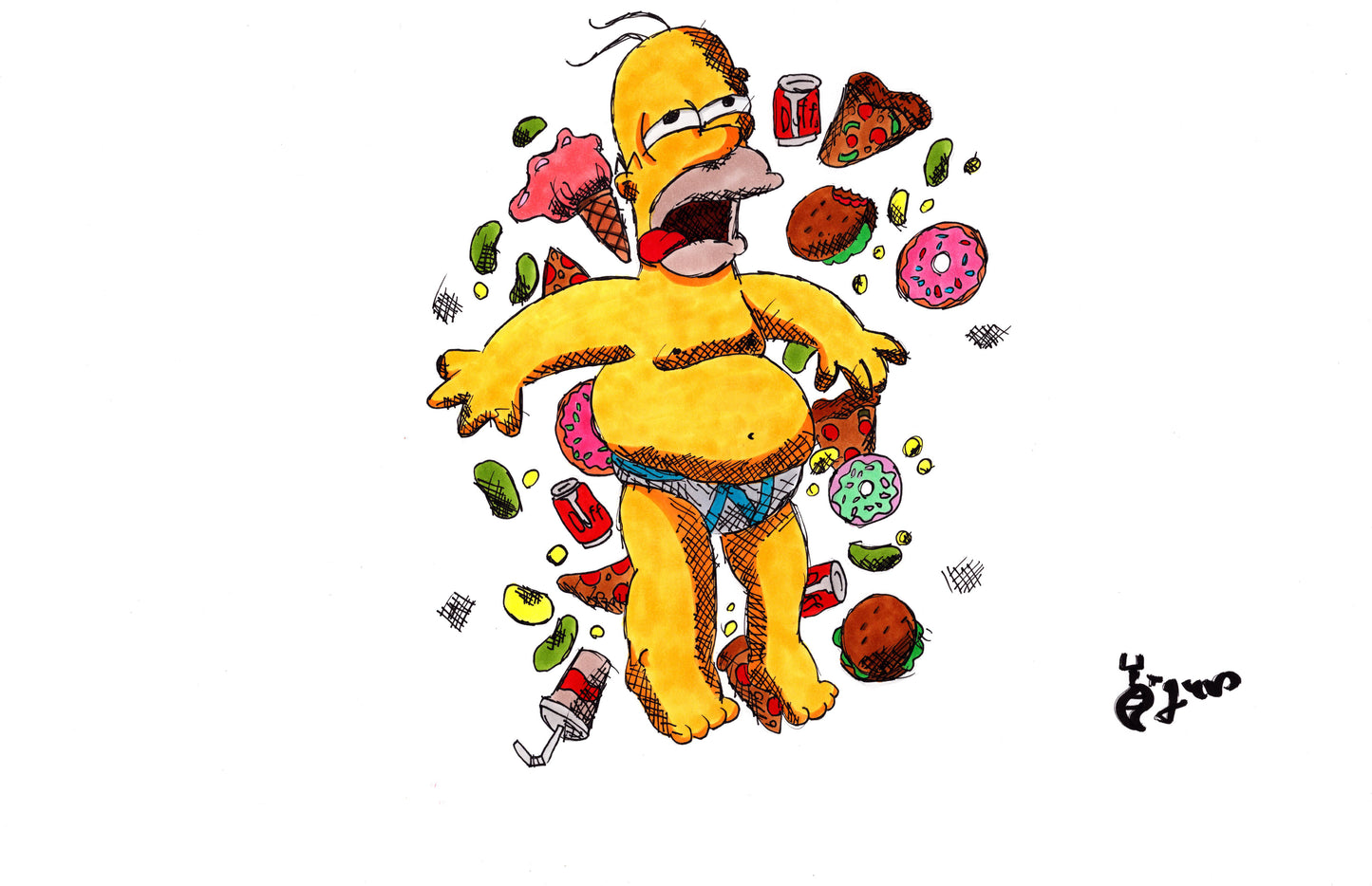 Homer with Snacks - 11x17 Character Drawing