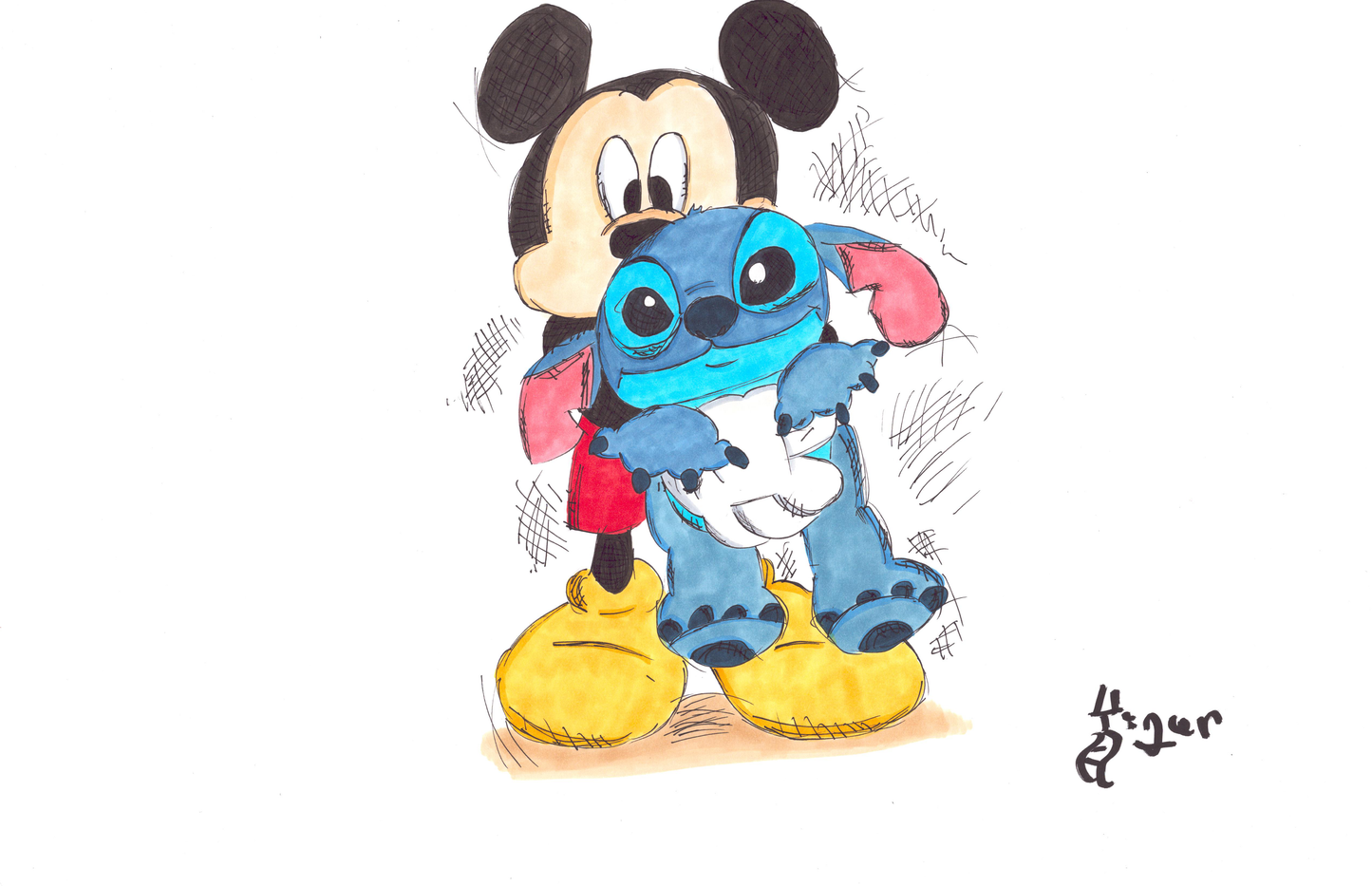 Stitch and Mickey - 11x17 Character Drawing